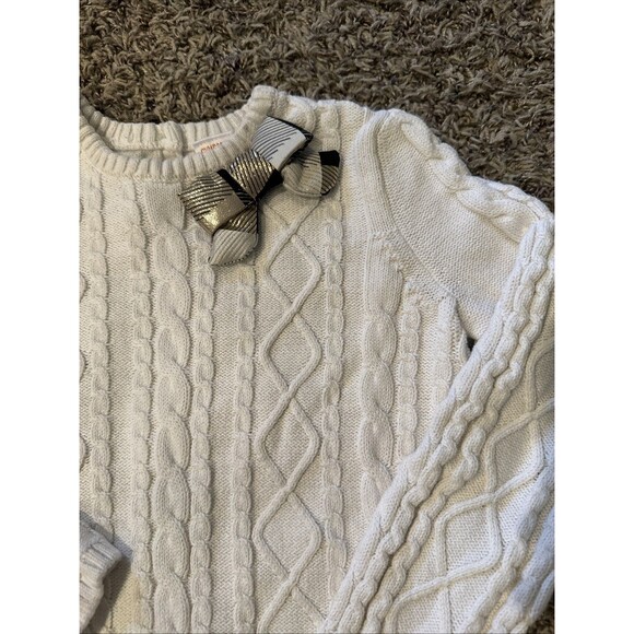 Gymboree Girls Size 7 White Cable Knit Sweater Gold Bow Party Fancy Holiday - Picture 2 of 9